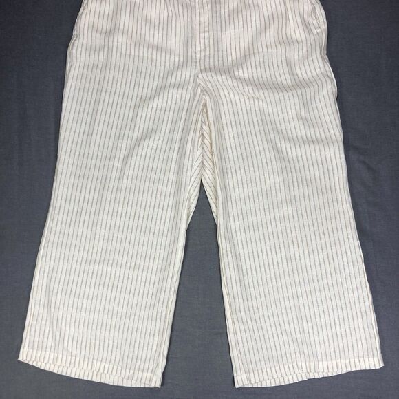 Lane Bryant Linen Dress Pants Womens 26 Cream Striped Belted Wide Leg Comfy New - Picture 4 of 16